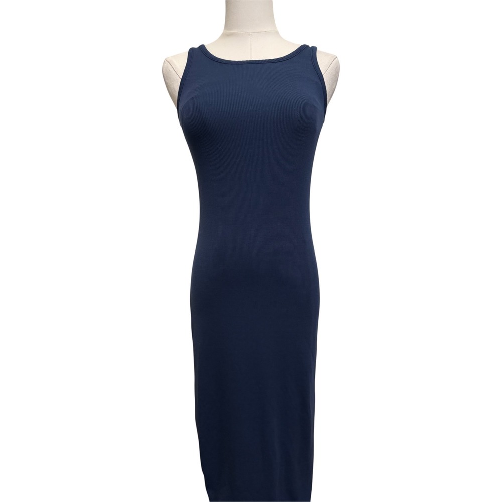 Quince Ribbed Midi Dress Women's Small Tencel Lyocell Navy Bodycon Minimalist